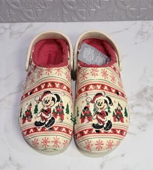 Disney Parks Mickey Mouse Santa Holiday Fair Isle Lined Crocs (M10/W12)